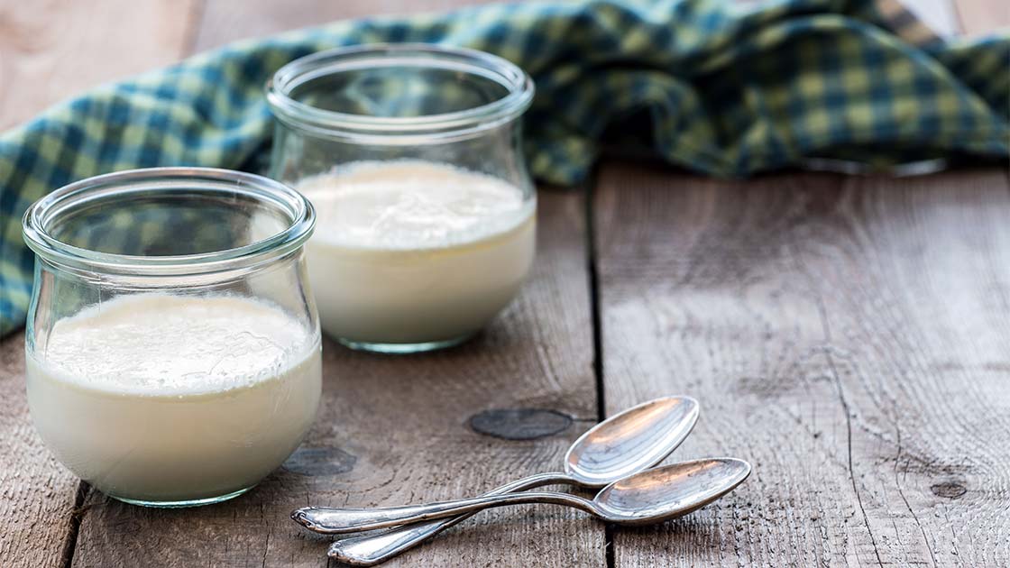 Zwei Gläser cremiger, selbstgemachter Naturjoghurt aus Oberpfälzer Rohmilch – frisch, ohne Maschine