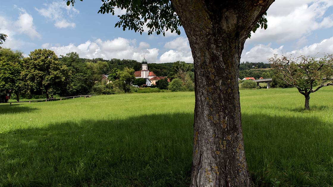 Blick auf die Kirche und den Ort Duggendorf